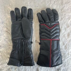 Vintage Suzuki Black Leather Motorcycle Gloves Insulated  Red Accents